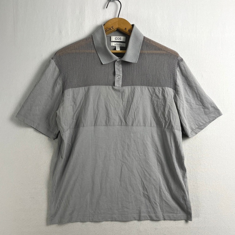 COS Mens Relaxed Decontracte Mesh Panel Polo Shirt Gray Size M 1152844 7